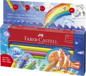 FABER-CASTELL Kredki Grip Jumbo Neon 8 kolorów + akcesoria