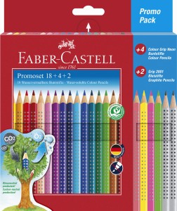 FABER-CASTELL Kredki ołówkowe Grip 18 + 4 kolory Neon + 2 ołówki