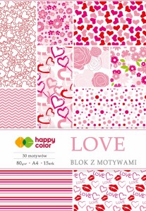 HAPPY COLOR Blok z motywami A4 80g 15 arkuszy Love