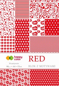 HAPPY COLOR Blok z motywami A4 80g 15 arkuszy Red