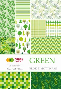 HAPPY COLOR Blok z motywami A4 80g 15 arkuszy Green