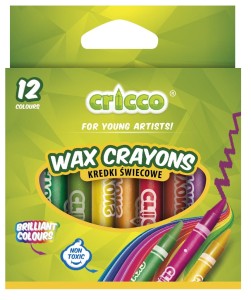 CRICCO Kredki świecowe w obwolucie szkolne 12 kolorów
