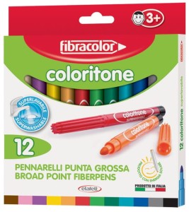 FIBRACOLOR Flamastry pisaki grube Coloritone 12 kolorów