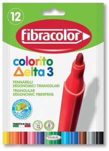 FIBRACOLOR Flamastry pisaki mazaki trójkątne Delta 12 kolorów