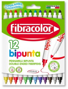 FIBRACOLOR Flamastry dwustronne pisaki mazaki 12 kolorów
