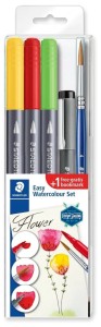 STAEDTLER Pisaki akwarelowe dwustronne brush 3 sztuki + cienkopis + pędzel Kwiaty