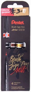 PENTEL Pisaki pędzelkowe do kaligrafii Sign Brush Pen 4 kolory
