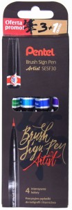 PENTEL Pisaki pędzelkowe do kaligrafii Sign Brush Pen 4 kolory