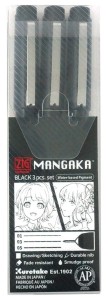 KURETAKE Pisaki cienkopisy Mangaka Black 3 sztuki