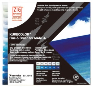 KURETAKE Pisaki Fine & Brush for Manga 12 kol SKY & OCEAN TONES