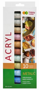 HAPPY COLOR Farby akrylowe 10 kolorów 12 ml METALICZNE