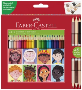 FABER-CASTELL Kredki trójkątne Children of the World 24+3 dwustronne