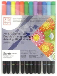 KURETAKE Pisaki dwustronne brush Twin ZIG 12 kol Bright