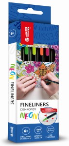 MemoBe Cienkopisy pisaki markery kolorowe 6 sztuk NEON