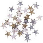 DPCRAFT Drewniane gwiazdki brokatowe 1,4 cm / 36 sztuk