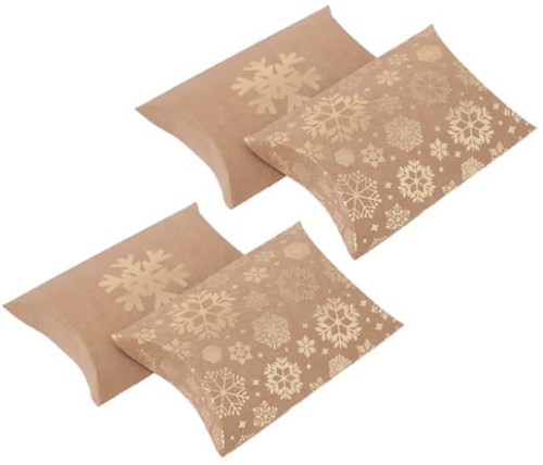 PUDEŁKA SKŁADANE PILLOW BOX, 10X11 CM, ŚNIEŻYNKI, 4 SZT..jpg