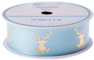 DPCRAFT Tasiemka wstążka ozdobna świąteczna 25 mm x 5 m Frosty Mint Jeleń