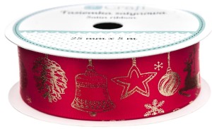 DPCRAFT Tasiemka wstążka ozdobna świąteczna 25 mm x 5 m Lovable Christmas czerwona