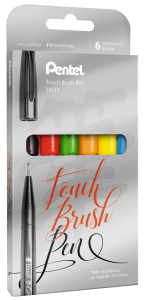 PENTEL Pisaki pędzelkowe do kaligrafii Touch Brush Pen 6 kolorów 