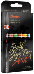 PENTEL Pisaki pędzelkowe do kaligrafii Sign Brush Pen 6 kolorów