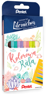 PENTEL Pisaki pędzelkowe do kaligrafii Brush Pen 6 szt KOLOROWA RAFA