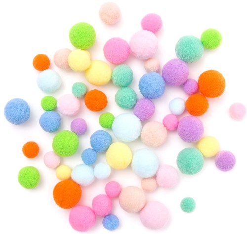 POMPONY PLUSZOWE MIX RAINBOW, 60 SZT..jpg