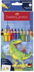 FABER-CASTELL Kredki grube Grip Jumbo 8+2 kolorów Dinozaury
