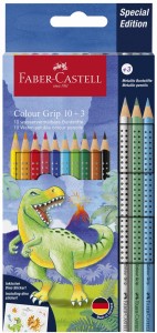FABER-CASTELL Kredki trójkątne Grip 10+3 naklejki Dinozaury