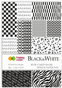 HAPPY COLOR Blok z motywami A4 80g 15 arkuszy Black&White