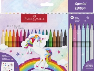 FABER-CASTELL Flamastry pisaki Zamek Unicorn 18 + 6 pastelowych i naklejki