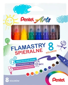 PENTEL Flamastry pisaki mazaki spieralne szkolne 8 kolorów