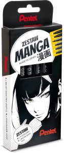 PENTEL Pisaki cienkopisy kalibrowane do mangi komiksów 6 sztuk