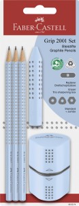 FABER-CASTELL Zestaw ołówki + temperówka potrójna + gumka Grip SKY BLUE