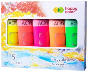 HAPPY COLOR Farby akrylowe fluo 5 sztuk x 75 ml