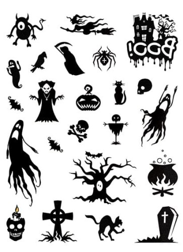 TATUAŻE ZMYWALNE, HALLOWEEN, BIAŁO-CZARNE, 23 SZT.jpg