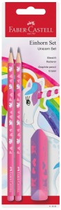 FABER-CASTELL Zestaw ołówek trójkątny HB  2 sztuki + gumka Jednorożec