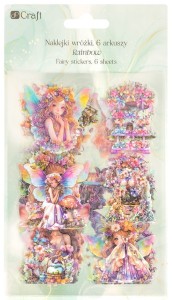 DPCRAFT Połyskujące naklejki PET do scrapbookingu bullet journal Wróżki 6 ark Rainbow