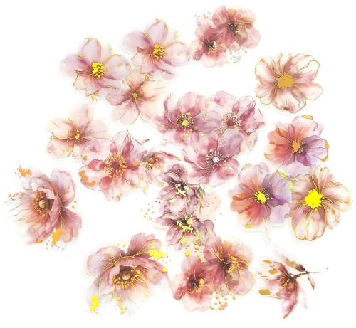 POŁYSKUJĄCE NAKLEJKI PET - KWIATY, 20 SZT - PINK BLUSH.jpg