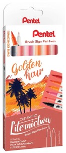 PENTEL Pisaki dwustronne pędzelkowe brush Sign Pen Twin 6 kol Golden Hour