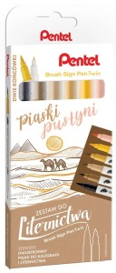 PENTEL Pisaki dwustronne pędzelkowe brush Sign Pen Twin 6 kol Piaski Pustyni