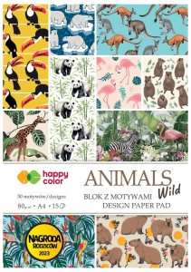 HAPPY COLOR Blok z motywami A4 80g 15 arkuszy Animals Wild