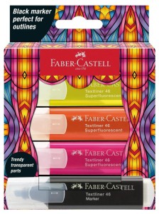 FABER-CASTELL Zakreślacz marker 4 kolory Glassy NEONOWE + CZARNY