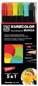 KURETAKE Pisaki Kurecolor Fine&Brush Manga 5+1 BASIC
