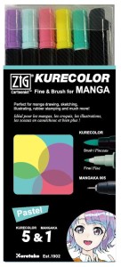 KURETAKE Pisaki Kurecolor Fine&Brush Manga 5+1 PASTEL
