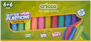 CRICCO Plastelina szkolna masa plastyczna 6 fluo + 6 brokat