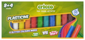 CRICCO Plastelina szkolna masa plastyczna 8 + 4 brokatowe