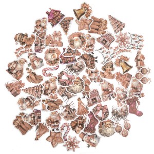DPCRAFT Naklejki winylowe świąteczne Vintage Pink Christmas 4-6 cm 64 szt