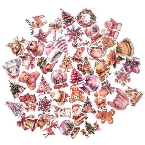 DPCRAFT Naklejki winylowe świąteczne Modern Pink Christmas 4-6 cm 50 szt