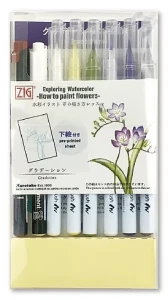 KURETAKE Zestaw pisaki pędzelkowe Watercolor Flowers Gradation