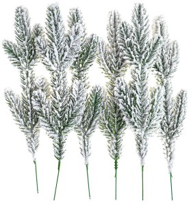 DPCRAFT Ośnieżone gałązki sosny ozdobne stroik 25 cm 6 sztuk